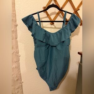 Old Navy Teal Ruffle One Piece Maternity Swimsuit